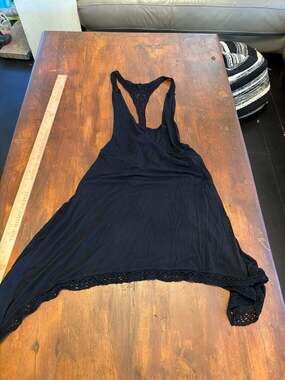 cici tash Black Crochet Racerback Asymmetrical Hem Tunic Tank Top